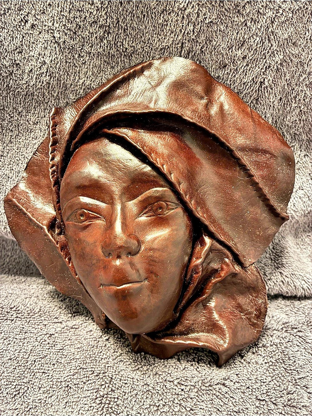 Vintage Leather Face Sculpture Wall Art